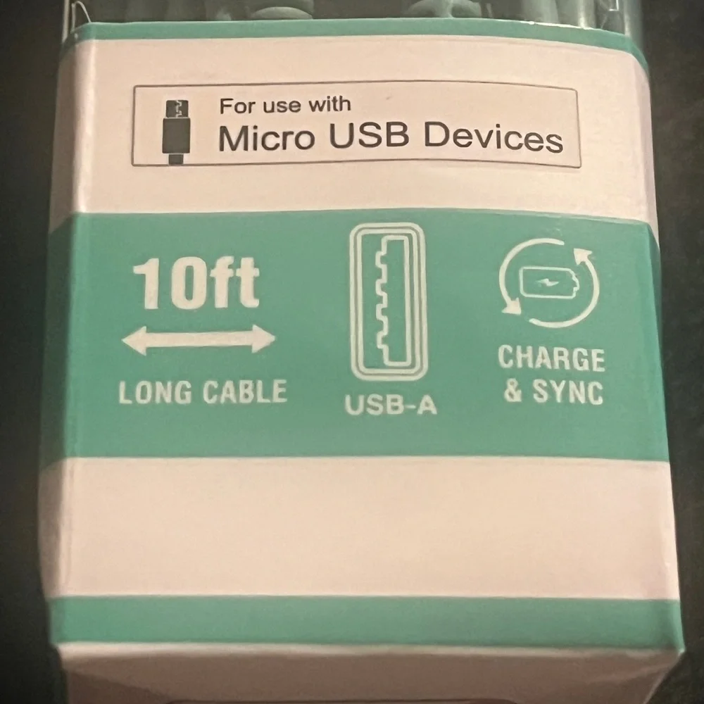 Wireless Gear Micro USB Devices 10’ Cable and wall charger. Mint New